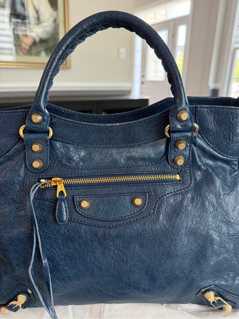 Balenciaga Navy Leather Tote Bag with Gold Hardware - Picture 4 of 16